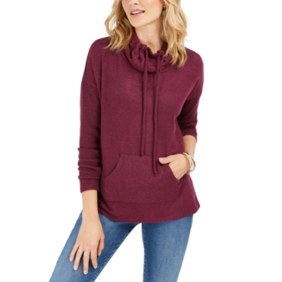 Style & Co Women's Drawstring Cowl-Nec Red Velvet S