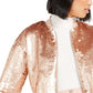 Bar III Women's Sequin Bomber Jacket Rose Gold Size L