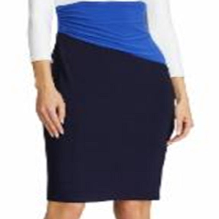 Ralph Lauren Women's Color Block Short Sleeve Jewel Neck Above the Knee Body Con Dress Blue Size 0