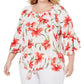 Jm Collection Plus Size Floral-Print Tie-Hem Top White Size 2XL