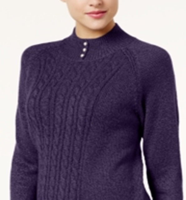 Karen Scott Women's Button Trim Mock Neck Sweater Purple Size XS