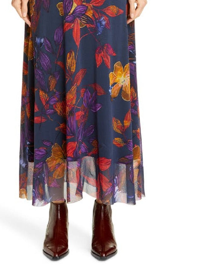 Fuzzi Women's Embroidered Trim Floral Maxi Dress Blue Size Large