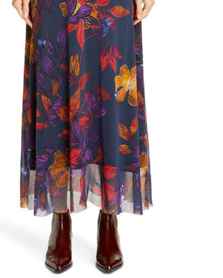 Fuzzi Women's Embroidered Trim Floral Maxi Dress Blue Size Large