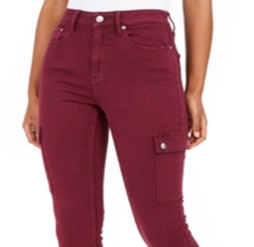 Calvin Klein Women's High Rise Skinny Cargo Jeans Wine Size 26