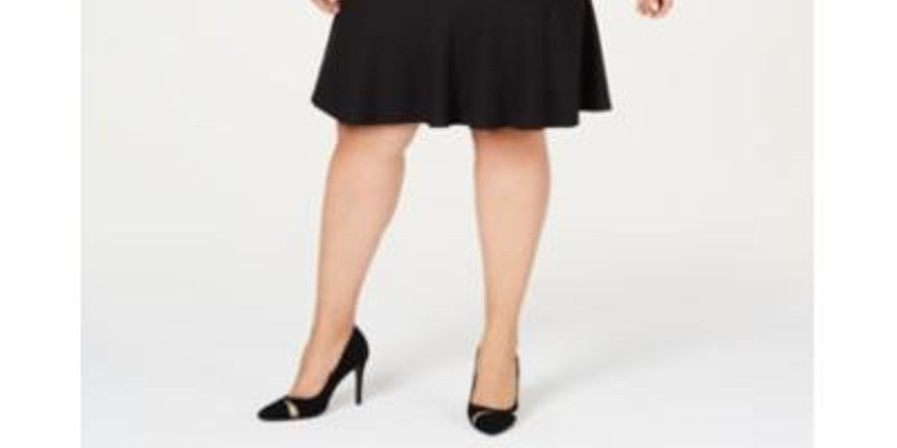 Le Suit Women's Plus Size Three-Button Flared Skirt Suit Black Size 14
