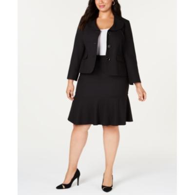 Le Suit Women's Plus Size Three-Button Flared Skirt Suit Black Size 14