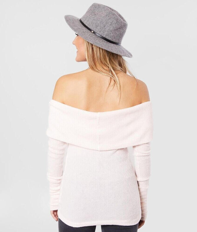 Free People Snow Bunny Pink Fleece Off The Shoulder Long Sleeve Top Women's Size Small Pink Color