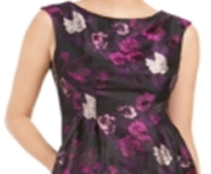 Jessica Howard Women's Floral Sleeveless Jewel Neck Above the Knee Fit Flare Wear to Work Dress Purple Size 4 Petite