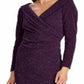 Ralph Lauren Women's Glitter Faux Wrap Long Sleeve V Neck Below the Knee Sheath Formal Dress Purple Size 10