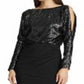 Ralph Lauren Women's Sequined Cut Out Long Sleeve Jewel Neck Maxi Evening Sheath Dress Black Size 14