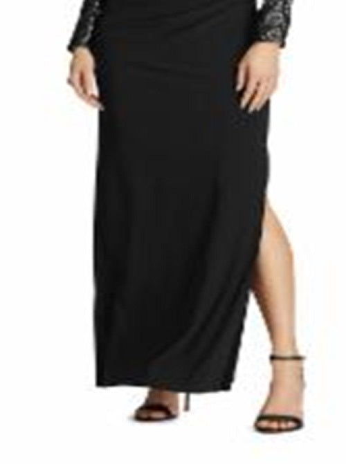 Ralph Lauren Women's Sequined Cut Out Long Sleeve Jewel Neck Maxi Evening Sheath Dress Black Size 14