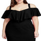 Rachel Roy Women's Spaghetti Strap Off Shoulder Below the Knee Sheath Evening Dress Black Size 14W