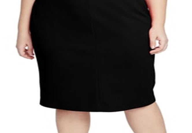 Rachel Roy Women's Spaghetti Strap Off Shoulder Below the Knee Sheath Evening Dress Black Size 14W