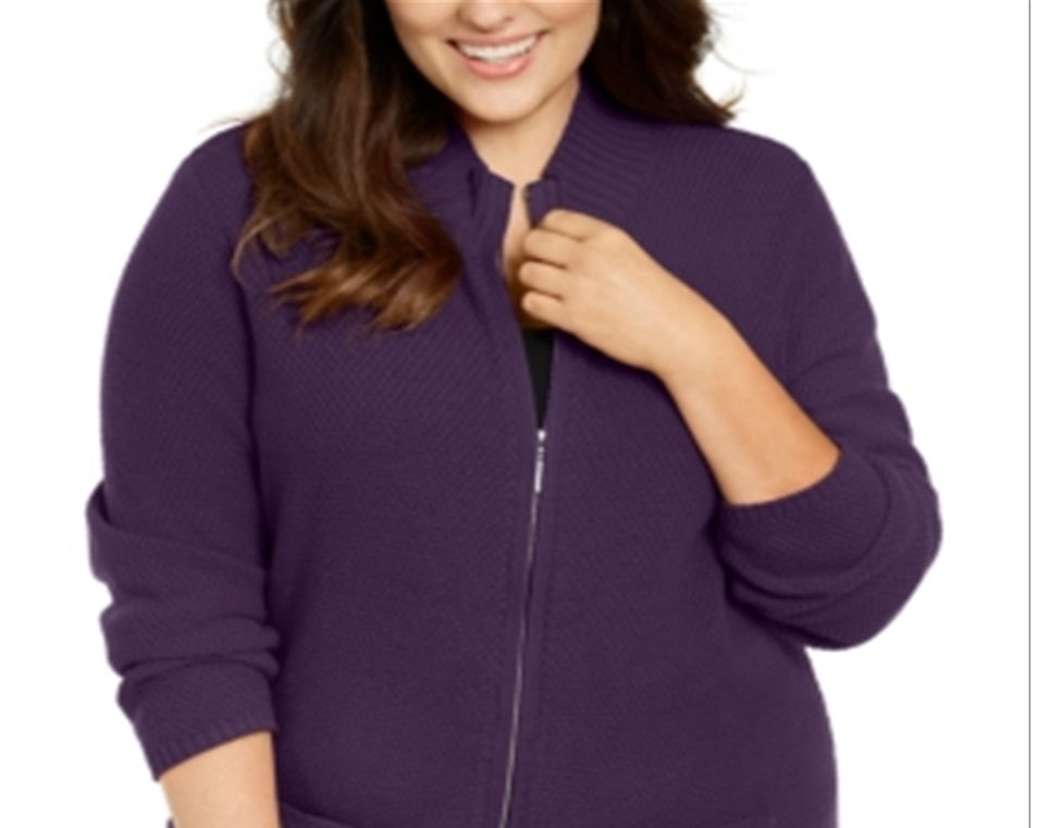 Karen Scott Women's Plus Knit Zip up Sweater Purple Size 2X