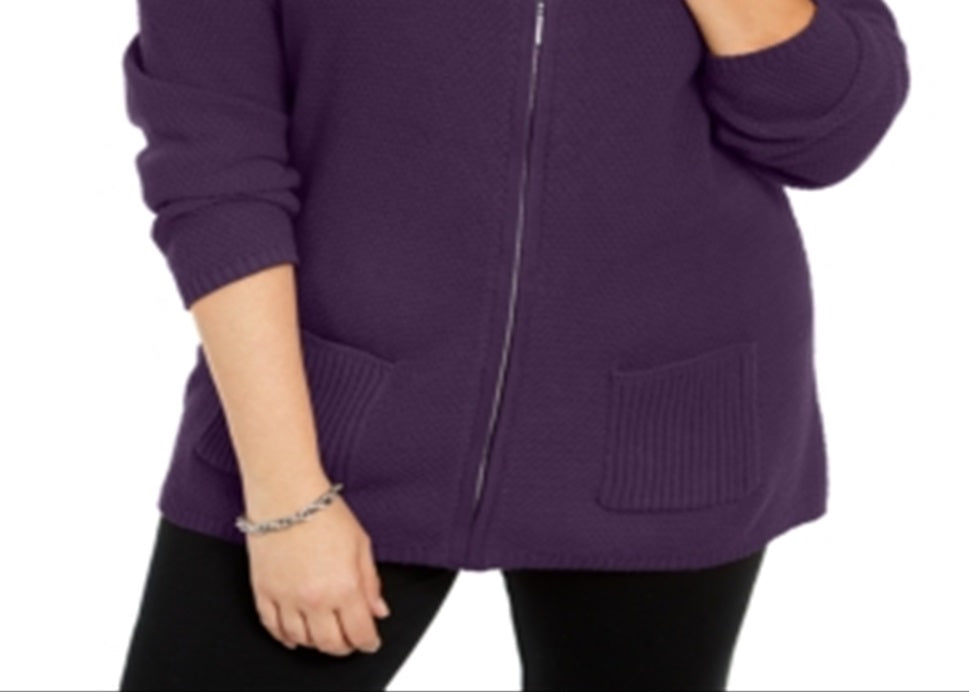 Karen Scott Women's Plus Knit Zip up Sweater Purple Size 2X