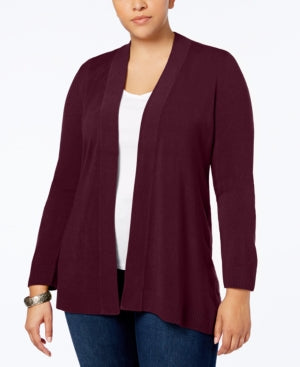Karen Scott Women's Plus Size Open-Front Cardigan - Merlot Red Size 0X