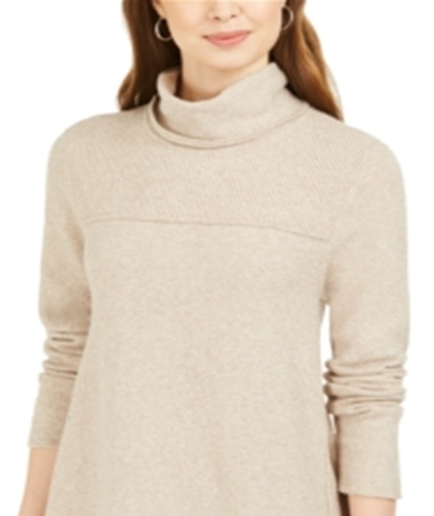 Style & Co Women's Exposed Seam Mock Neck Tunic Sweater Brown Size X-Large