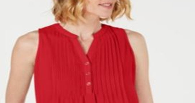 Charter Club Women's Sleeveless Pintuck Blouse Red Size X-Small