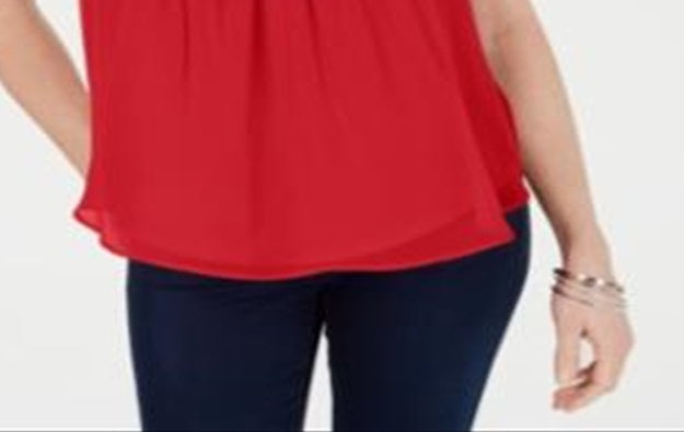 Charter Club Women's Sleeveless Pintuck Blouse Red Size X-Small