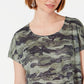 Style & Co Women's Camo Print Scoop Neck Top Green Size Small