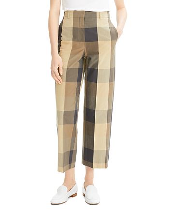 Theory Women's Cropped Straight-Leg Plaid Pants Brown Size 2
