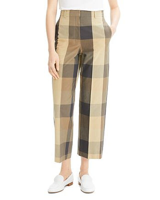 Theory Women's Cropped Straight-Leg Plaid Pants Brown Size 2
