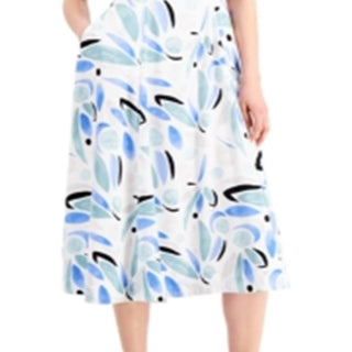 Alfani Women's Zippered Patterned Sleeveless Jewel Neck Below the Knee Fit + Flare Evening Dress Blue Size 14