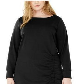 NY Collection Women's Plus Ruched Hem Dress Black Size 2X