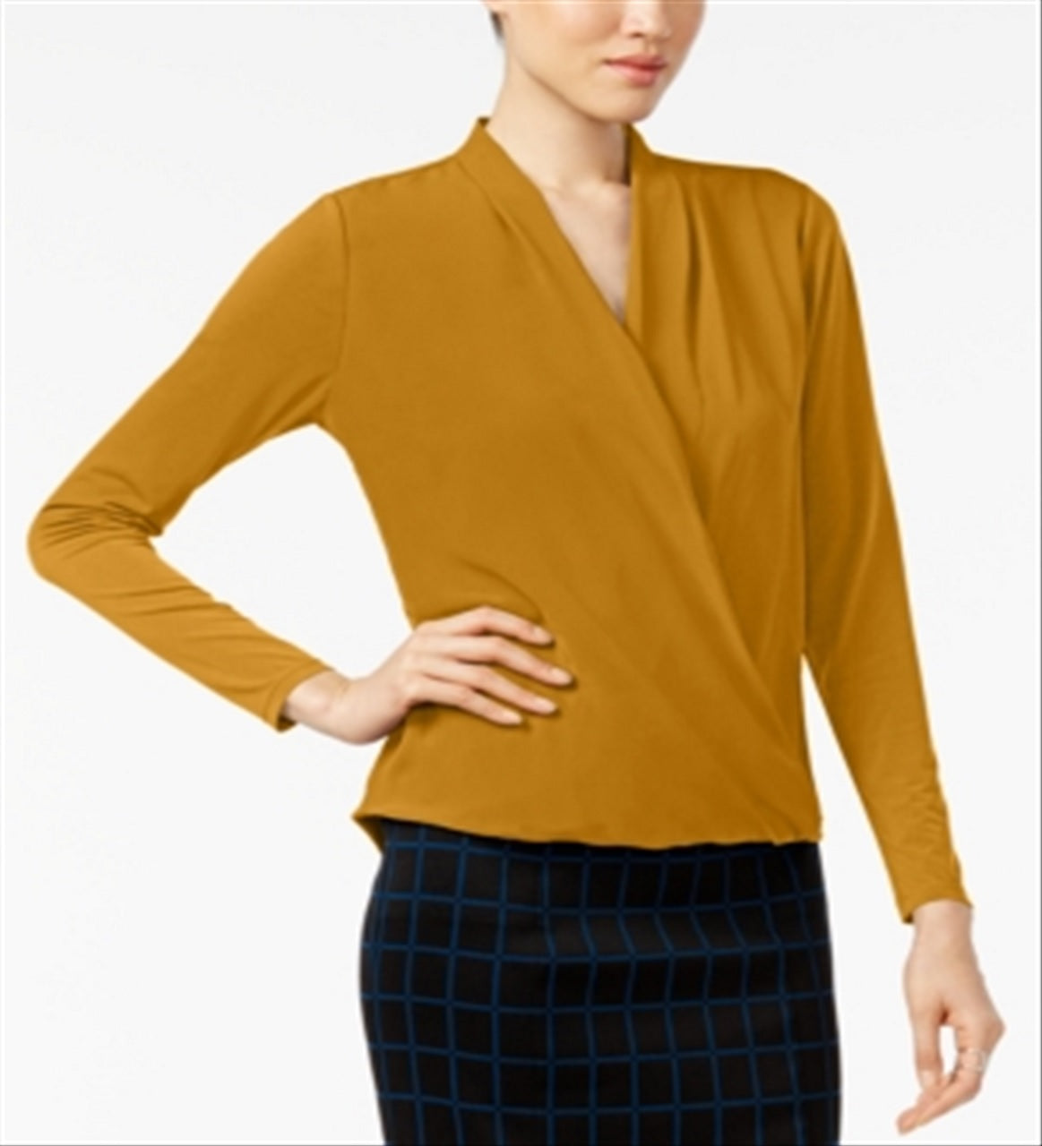 Alfani Women's Surplice Top Yellow Size Petite S