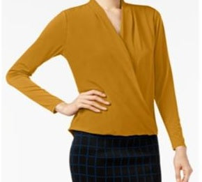 Alfani Women's Surplice Top Yellow Size Petite S