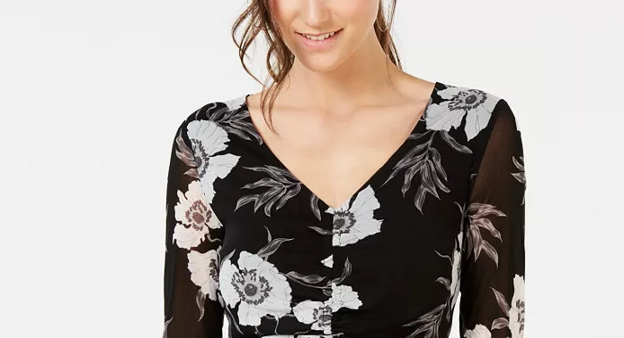 Inc International Concepts Women's Petite Front-Ruched Tie-Hem Top Black Size Petite Large