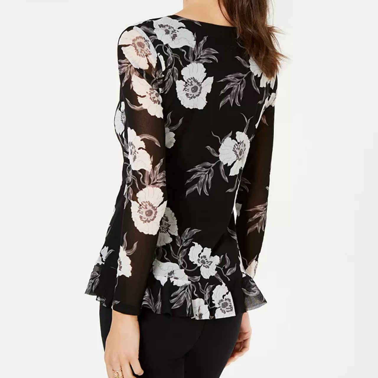 Inc International Concepts Women's Petite Front-Ruched Tie-Hem Top Black Size Petite Large