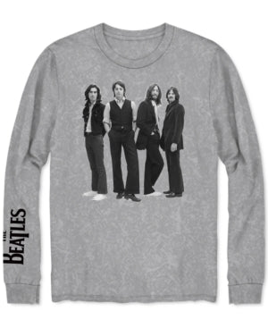 Hybrid Men's Long Sleeve Beatles Graphic T-Shirt Gray Size Large