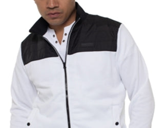 Kenneth Cole Men's Mixed Media Mock Neck Track Jacket White Size X-Large