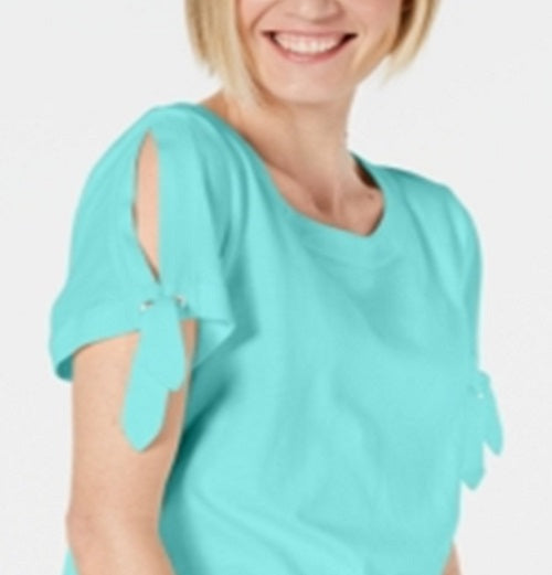 Karen Scott Women's Tie Sleeve Top Blue Size Large