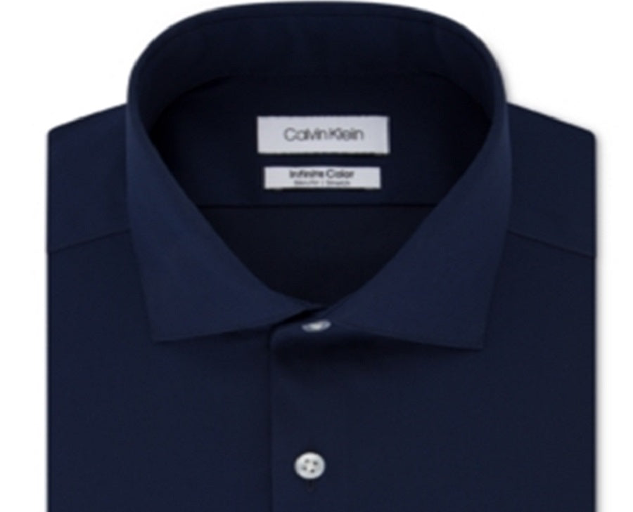 Calvin Klein Men's Slim Fit Spread Collar Dress Shirt Blue Size 16X32X33