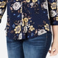 Charter Club Women's Floral-Print V-Neck Top Blue Size Medium