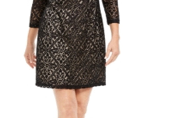 Jessica Howard Women's Petites Sequin Short Shift Dress Black Size 4P