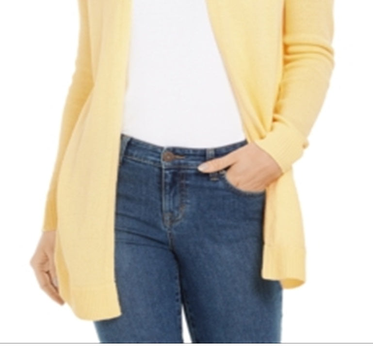 Charter Club Women's Open Front Curved-Hem Completer Sweater  Yellow Size X-Large
