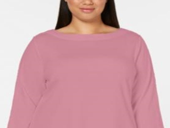 Karen Scott Women's Cotton Plus Lace Trim Top Pink Size 0X