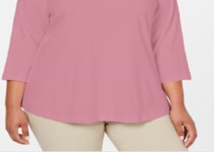 Karen Scott Women's Cotton Plus Lace Trim Top Pink Size 0X