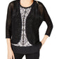 JM Collection Women's Cotton Mixed-Stitch Cardigan  Deep Black  Size XL