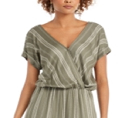 Style & Co Women's Striped V Neck Jumpsuit Green Size X-Small