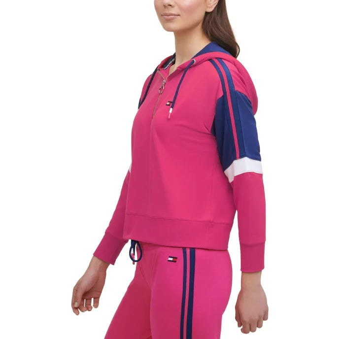 Tommy Hilfiger Women's Sport Colorblocked Half Zip Top Pink Size S