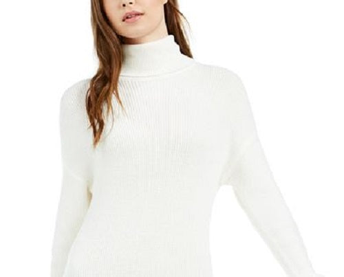 Bar III Women's Side zip Turtle Neck Short Sheath Dress White Size Large
