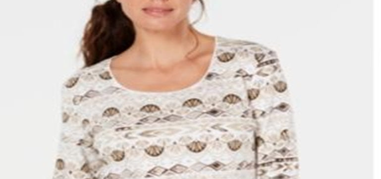 Karen Scott Women's Watercolor Scoop Neck Top Brown Size S