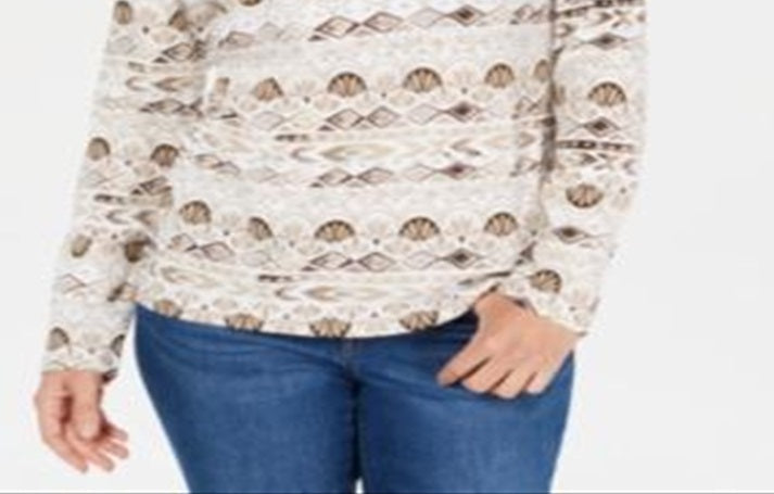 Karen Scott Women's Watercolor Scoop Neck Top Brown Size S