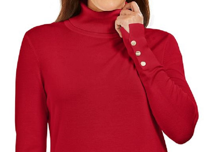 JM Collection Women's Stud Sleeve Pullover Turtleneck Sweater Red Size XX-Large