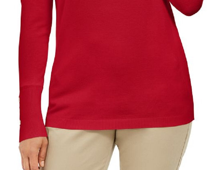 JM Collection Women's Stud Sleeve Pullover Turtleneck Sweater Red Size XX-Large