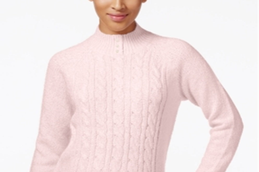 Karen Scott Women's Cable Knit Faux Pearl Button Sweater Pink Size X-Large
